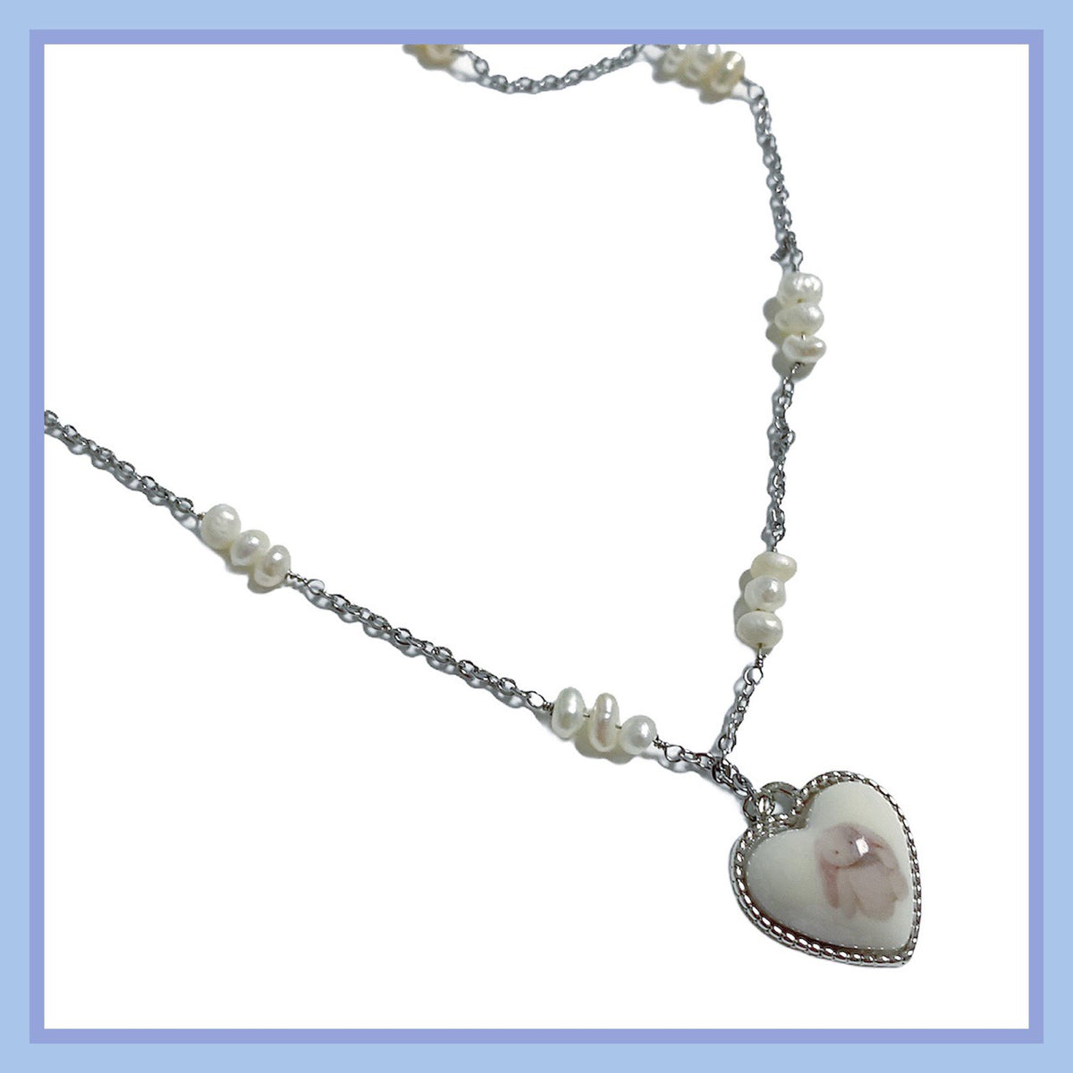 white pearl bunny cow pearl chain necklace