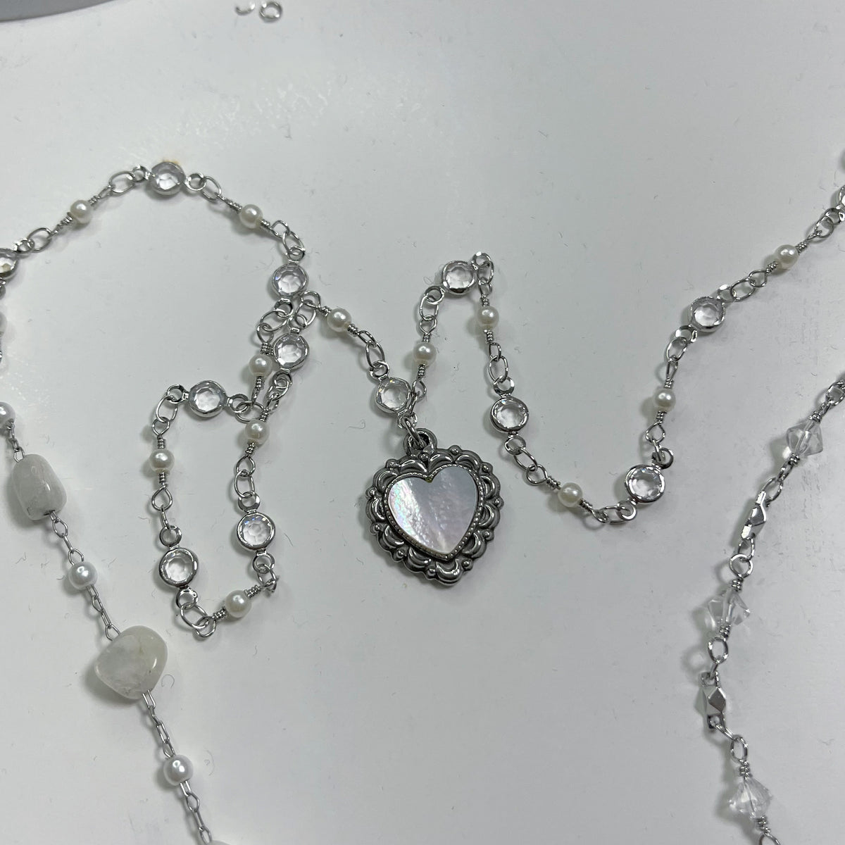 Chrome white heart angel necklace