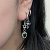 Black star heart drop hoop earrings