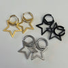 Silver star drop hoop earrings