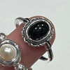 Black gem frame sterling silver ring
