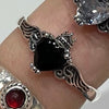 Black heart crown angel sterling silver ring