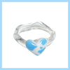 cow blue heart mini wave ring