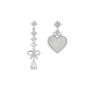 White pure ribbon heart mix and match earrings