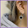 Black heart lace drop hoop earrings