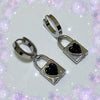 Black heart lock hoop earrings