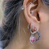 Pink checkered heart hoop earrings