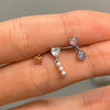 Double heart rhinestone purple and pink piercing and earring