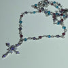 Color bead & stainless steel chain cross gem necklace