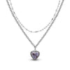Gradation purple heart bead and chain double necklace