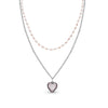 Light peach pink chain and bead heart double necklace