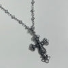 Fancy chrome cross black pearl necklace