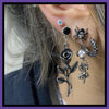 Black chrome rose drop earrings