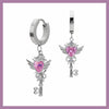 Pink key angel heart hoop earrings