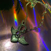 Chrome angel heart double chain necklace