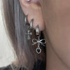 Ribbon twist mini heart drop hoop earrings