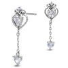 Crown heart chain heart drop earrings