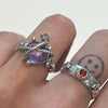 Amethyst heart twirl orbit sterling silver ring