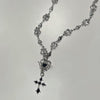 Spike cross cupid heart crown necklace