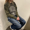 Embroidery skull gate long sleeve green stain