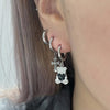 Black heart teddy bear hoop earrings