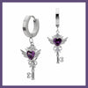 Purple key angel heart hoop earrings