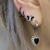 Mini Black lace heart hoop earrings