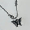 Black melting butterfly triple ball chain necklace