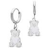 White heart teddy bear hoop earrings