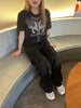 Embroidery cross skull short sleeve black mineral