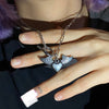 Chrome angel heart double chain necklace