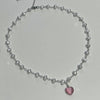Princess pearl spike pink heart necklace-Pink