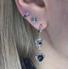 Black chandelier drop hoop earrings