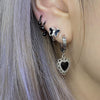 Mini Black lace heart hoop earrings