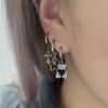 Black heart teddy bear hoop earrings