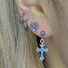 Steel blue double spike hoop piercings